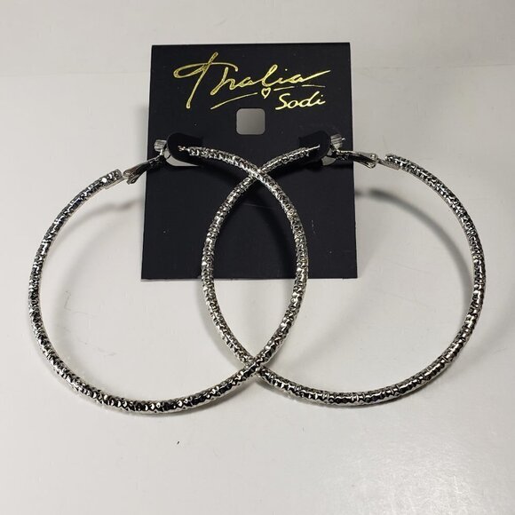 Women's Textured Silver Overlay Big Hoop Earrings - Picture 1 of 5